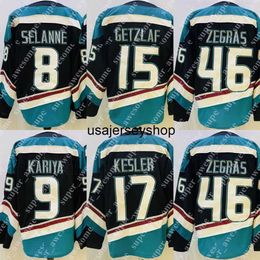 Maglia da hockey 46 Trevor Zegras 15 Ryan Getzlaf 17 Kesler 8 Teemu Selanne 9 Paul Kariya 96 Charlie Conway s Nero Arancione Viola