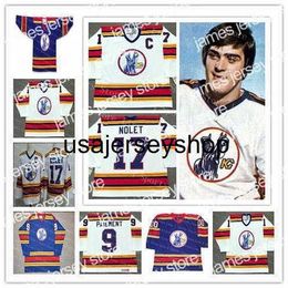 chandail de hockey Custom Scouts Men's Simon Nolet Denis Herron Steve Durbano Blanc Bleu Alternate1974-197