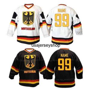 Hockey Jersey Pas team Duitsland Duitsland Deutschland Ice heren gestikt wit zwart elk nummer en naam Jer