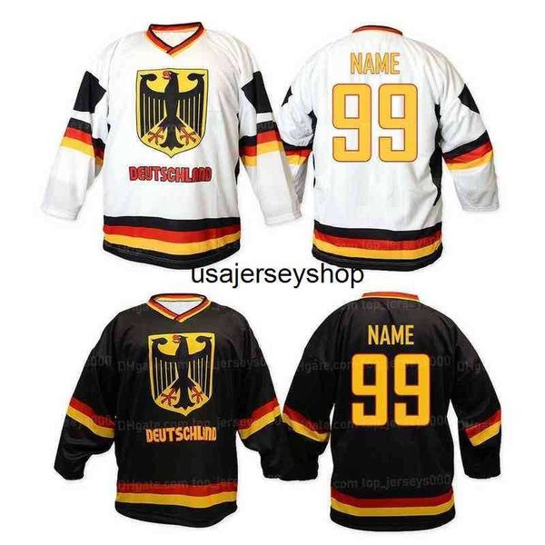 Jersey de hockey Customize Equipo Alemania Deutschland Ice Men's Stitched Black Black cualquier número y nombre Jer