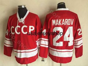 Hockey Jersey Men Ice 24 Sergei Makarov 1980 CCCP Russie Vintage 20 Vladislav Tretiak s Team Color Red Broderie Et Couture