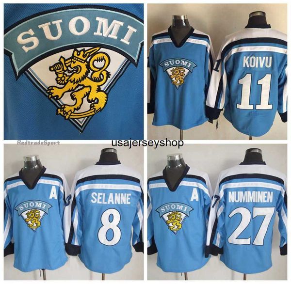 Hockey Jersey Mens Vintage 11 Saku Koivu 1998 Team Finland S 27 Teppo Numminen 8 Teemu Selanne Blue clair M-xxxl