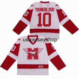 Maillot de hockey film Hamilton Mustangs 10 Dean Youngblood 1986 glace respirant équipe universitaire couleur blanc tous cousus hommes