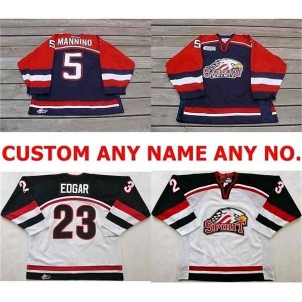 maglia da hockey Personalizzata OHL Saginaw Spirit 5 Mannino 23 Edgar Uomo Donna Bambini Stitched Ice s Personalizzata Qualsiasi nome