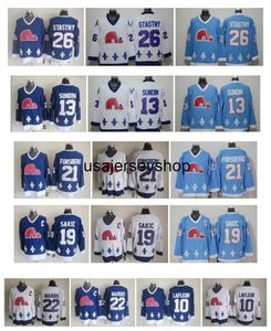 Chandail de hockey Vintage CCM Nordiques de Québec s 21 Peter Forsberg 19 Joe Sakic 13 Mats Sundin 26 Stastny 10 Lafleur 22 Marois Retro