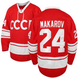 Jersey de hockey Vladislav Tretiak 20 Sergei Makarov 24 1980 URSS CCCP Jersey de hockey ruso Rojo