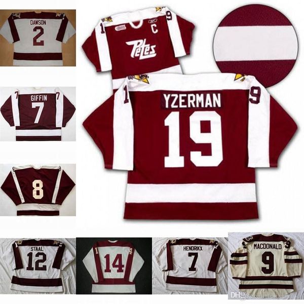 Chandails de hockey personnalisés Peterborough Petes Hockey Jersey 2 Aaron Dawson 19 Steve Yzerman 9 Macdonald 7 Hendrikx 14 John Druce 12 Staal 8 Tie Domi 7 Rob