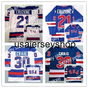 Hockey jerseys man retro 1980 usa ijs 17 Jack Ocallahan 21 Mike Eruzione 30 Jim Craig Sticthed Blue White Alternatieve maat