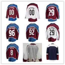 Hockey jerseys Nathan Mackinnon 29 Mikko Rantanen 96 Gabriel Landeskog 92 Cale Makar 8 Jesrey Bourgundy White Navy-kleur met 2022 Cup Patch Grootte S-XXXL gestikte heren's