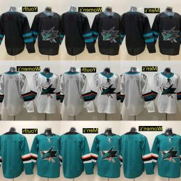 Aangepaste heren dames jeugd hockeyshirts San''Jose''Sharks 11 Andrew Coglian 62 Kevin Labanc 48 Tomas Hertl 72 William Eklund 92 Rudolfs Balcers heren dames jeugd