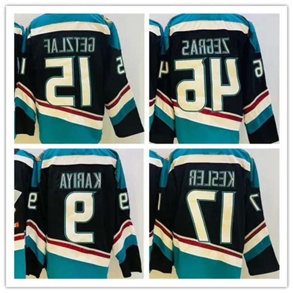 Maillots de hockey Trevor Zegras 46 Ryan Getzlaf 15 Kesler 17 Teemu Selanne 8 Paul Kariya 9 Jersey New Alternate Black Sarcelle Taille S-Xxxl Cousu 14