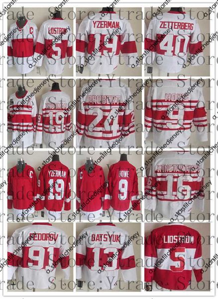 Camisetas de hockey Vintage CCM Hockey 91 Sergei Fedorov 75.a camiseta Gordie Howe Steve Yzerman 13 Pavel Datsyuk 5 Nicklas Lidstrom 40 Henrik Zetterberg Retro