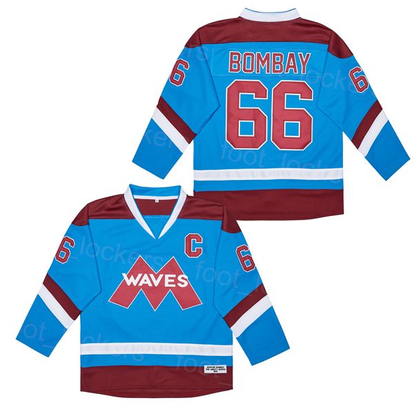 Hockey Película 66 Gordon Bombay College Jersey Gunner Stahl Mighty Waves Equipo de película Color Azul Vintage Bordado Deporte Transpirable Jersey Universidad Escuela secundaria