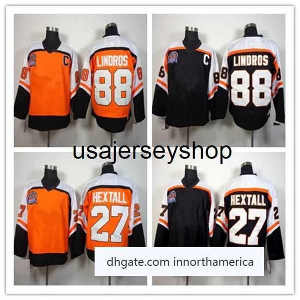 Hockey Stitched 1997 Coupe Stanley Vintage Hockey # 88 Eric Lindros Jersey Hommes CCM # 27 Ron Hextall Maillots De Hockey Sur Glace Noir Orange