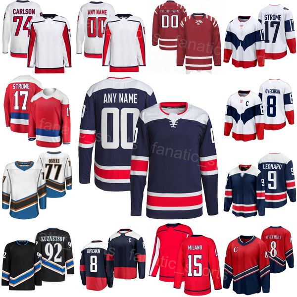 Équipe de hockey 17 Dylan Strome Jersey Reverse Retro 92 Evgeny Kuznetsov 77 T.J. Oshie 15 Sonny Milano 74 John Carlson 9 Ryan Leonard Alex Ovechkin Enfants alternatifs Lady Man