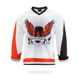 Hockey vimost phoenix conception de glace blanche Jersey Nom de nom personnel Personnalisation des vêtements de hockey à cou contre le cou
