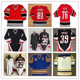 Maillot vintage de hockey 39 DOMINIK HASEK 48 Daniel Brière 29 JASON POMINVILLE 9 DEREK ROY Jason Woolley Brian Campbell Curtis Brown Miroslav Satan Pat Lafontaine SABRE