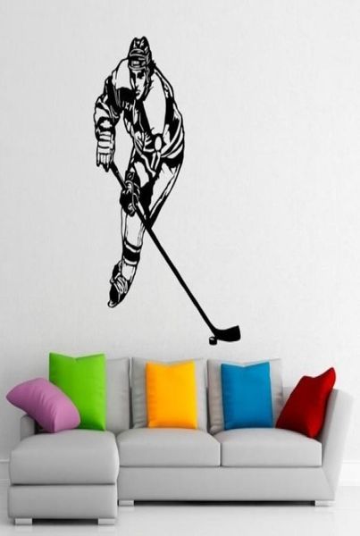 Hockey Wall Sticker Sticker Stickers and Mural For Nursery Kid039s Salle Sport Mur Art pour décoration intérieure Player de hockey sur glace Silhouett3323681