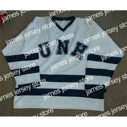 Hockey Wears Nik1 Vintage custom 23 Jeff St. Laurent University UNH HOCKEY OF HAMPSHIRE WILDCATS JERSEY Camisetas azules