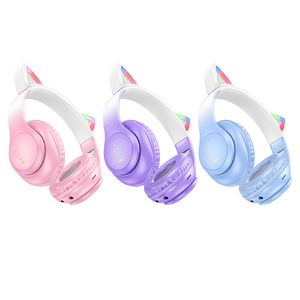 HOCO W42 Casques Bluetooth avec oreilles de chat 5.3 Sans fil Son stéréo de haute qualité Écouteurs portables pliables Casque stéréo de sport intra-auriculaires Avec emballage de vente au détail