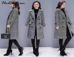 Hodisytian Winter Women Wol Blends Plaid Trench Coat Elegant Outerwear Casual los dikke vest vrouwelijk Cashmere Overcoat 3xl 26677264