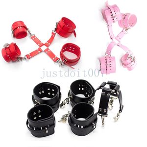 Bondage Hog Tie 5pc Set Roleplay Menottes Cheville Hogtie PU Cuir Manchette Retenue Bondage # R45