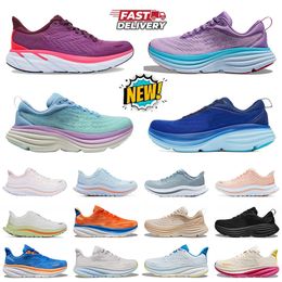 Hok hommes femmes chaussures de course hokah triple noir blanc brouillard bleu brouillard orange poire rose clifton 9 bondi 8 mens de mode