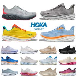 Hok One One Clifton 8 9 Mens Running Designer Shoes Hokah Bondi 8 Triple Blanco Costero Costero Vibrante Peach Carbon x 2 Hombres Hokka Sports Sneakers