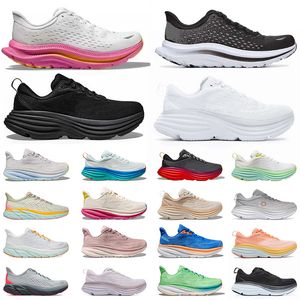 Bondi 8 Chaussures de designer Personnes gratuites Clifton 9 All Black Blanc Peach Beige Pink Sand Sand Mens Femmes Running Sneakers Trainers Big Taille 47