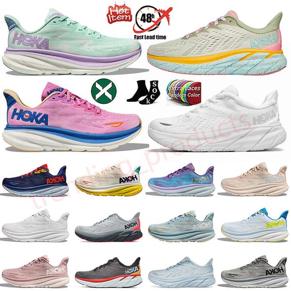 Hoka Clifton 9 8 Chaussures de course Designer Hokas Bondi 8 Femmes Hommes Baskets basses en maille Triple Blanc Noir Personnes libres Cyclamen Sweet Lilac Baskets de sport Taille 36-47