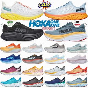 hoka one Bondi 8 noe Clifton 9 Hardloopschoenen Atletische hokas free people Carbon x2 Sneakers Drievoudig Zwart Wit Lichtblauw Lifestyle Schokabsorptie Trainers