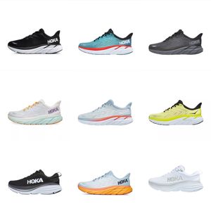 Hoka One Clifton 9 Bondi 8 Hommes Femmes Chaussures de course basses Noir Blanc Baskets