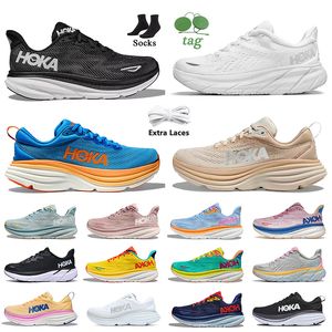 Hoka One Clifton 9 Hokas Chaussures de course Bondi 8 Blanc Noir Ciel côtier Vibrant Orange Changement Sable Aéré Rose Nuage Baskets Femmes Hommes Baskets de jogging en plein air