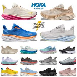 Hokah Running Shoes HOK Clifton 9 Bondi 8 Women Mens Hokka Fashion Black Blanc Cloud Blue Coral Peach Harbor Mist Womens Sport Trainers Sneakers Outdoor