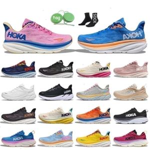 Hokahs zapato rosa azul clifton 9 zapatillas para correr hokah bondi 8 para hombres personas libres de hombres carbono x2 nube blanco blanco naranja amarillo tenis de malla corredores