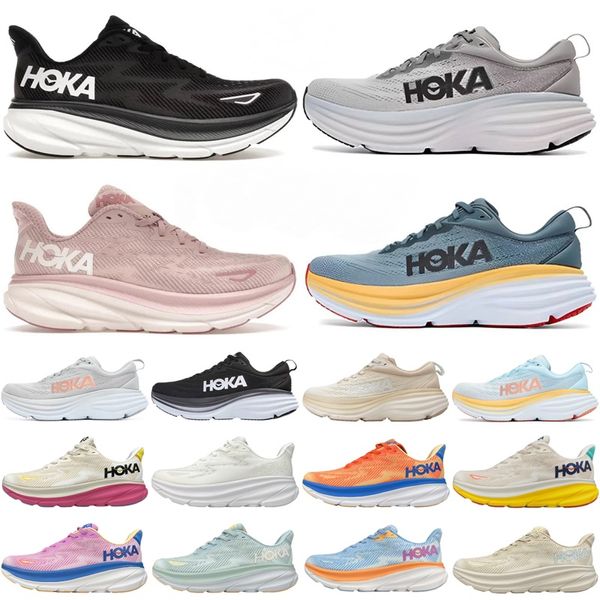 Hokas Femmes Hoka Bondi Clifton Wide 8 9 Chaussures de course One Baskets pour hommes Free People Carbon Triple Noir sur blanc Nuage Jogging Baskets athlétiques grande taille 46 47 13