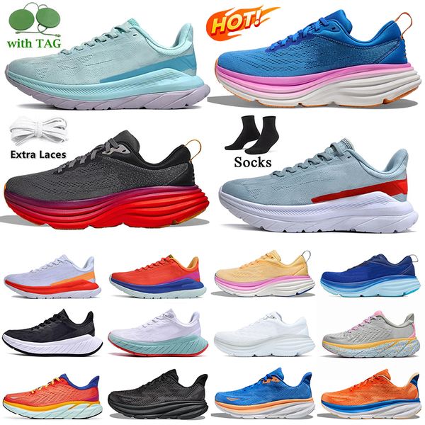 Hokass Clifton 9 Bondi 8 Chaussures de course Men Femmes Sneakers larges noirs Blanc Harbour Mist extérieur Chalk Violet Pastel Lilac Bellwether Blue Designer Trainers