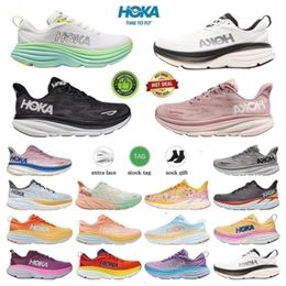 HOKH One Bondi 8 9 Clifton Shock Running Shoes Dames Hokhs op zwarte cyclamen zoete lilac koolstof triple mesh tennis buiten