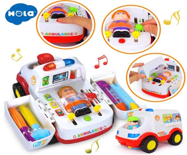 HOLA 836 Ambulancia Coche de juguete con luces musicales para bebés pequeños 1324 meses 2 en 1 Juego de juguetes de simulación para niños Y6854434