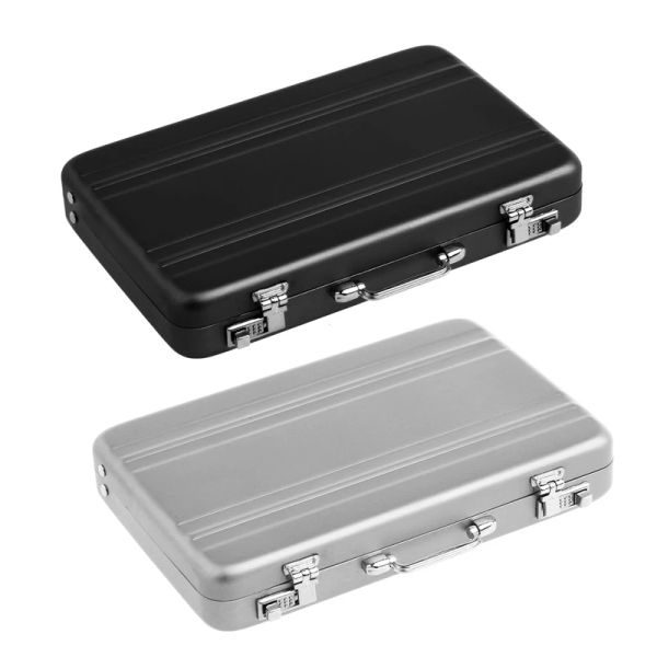 Holder 2PCS Mot de passe en aluminium Boîte de cartes de carte de boîte Mini valise de mot de passe de mot de passe Sier Black