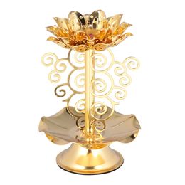 Suporte de lótus ouro diwali diya lâmpada suporte indiano lâmpadas de bronze óleo flor decoração suportes tealight candelabros de cristal usar luzes