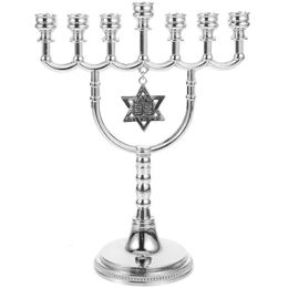 Support Menorah Décor Table Stand Candélabre Je Chandelier Or Argent Métal Chanukah Israël Décorations Hanukkah vintage 240103