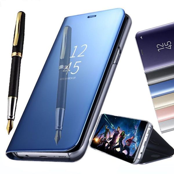 Titulaire Téléphone Cas Electroplate Smart Kickstand Miroir Vue Flip Cover Sommeil Réveil Pour iPhone XS Max XR X 7 8 Plus Samsung S8 S9 plus Note 9 8