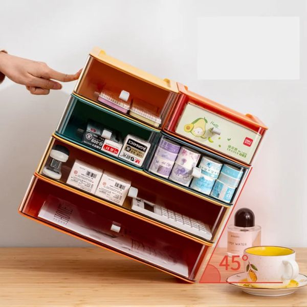 Holder Stationnery Holder Drawer Drawer Cosmetic Storage Box de grande capacité Boîte de stockage de superposition multicouche Rangement de bureau d'étudiant