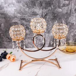 Holders 1pc 3 Arms Golden Crystal Candlers Votive Candleblebrebra, Cande-chandelle vintage pour la pièce maîtresse de table