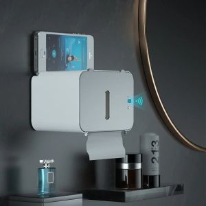 HOUDERS 2024 Wallmounted Smart Toilet Paper Holder Punchfree Badkamer Tissue Box Automatisch toiletpapier Dispenser Badkameraccessoires