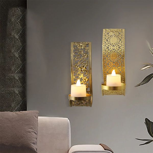 Holders 2pcs Hollow Out Wall Home Decoration Candlers Boltlers Aromatherapy Rack Arab Metal Craft Wall Candles de chandelle