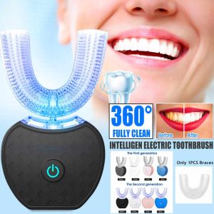 Supports de brosse à dents électrique automatique intelligente à 360 degrés, étanche, Type U, blanchiment de la lumière bleue, chargement USB