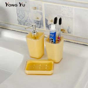 Supports 3 pièces/ensemble accessoires de salle de bain distributeur de savon liquide porte-savon porte-brosse à dents décoration de salle de bain