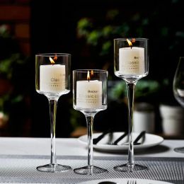 Holders 3PCS / Set Simple Wedding Decor Decor Elegance Glass Candlestick Holder Différentes tailles Transparent Candlestick Table Centorpiece décor